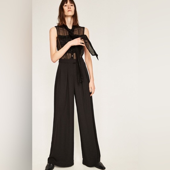 NWT ZARA Contrast Black Palazzo Jumpsuit size S - Picture 1 of 5